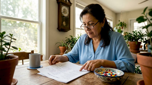 Caregiver studying chronic illness care plan