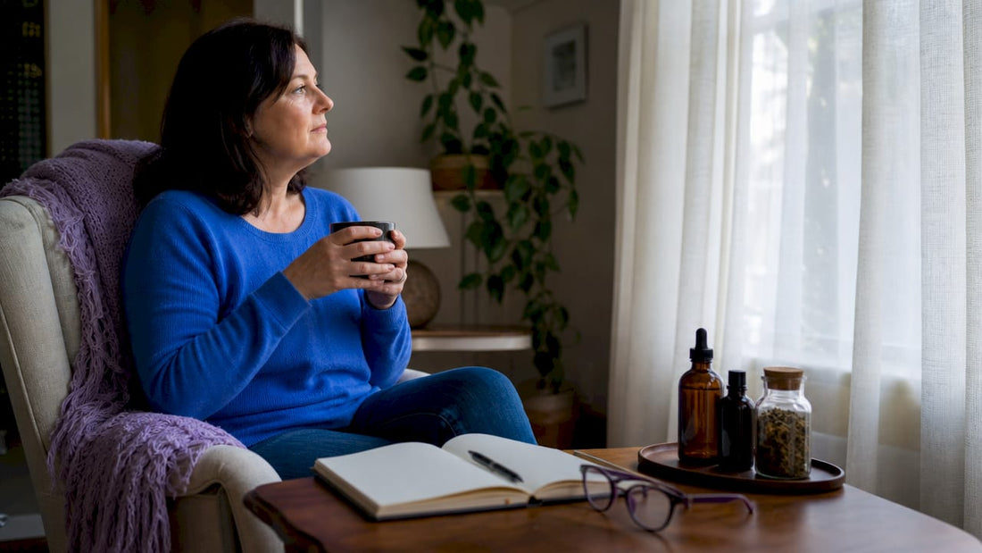 Patient reflecting alone at kitchen table