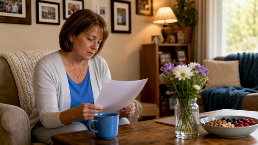 Caregiver reviewing home care checklist at kitchen table