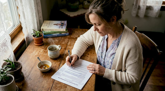 Woman reviewing Morgellons care plan at home