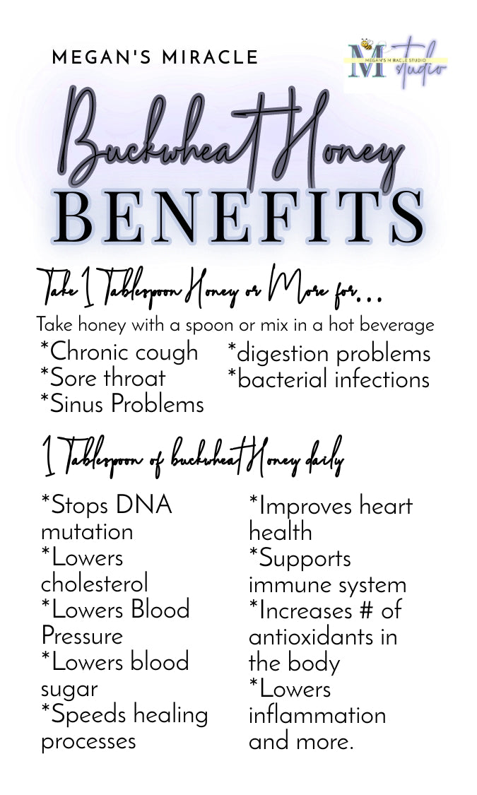 megans miracle benefits card for buckwheat honey